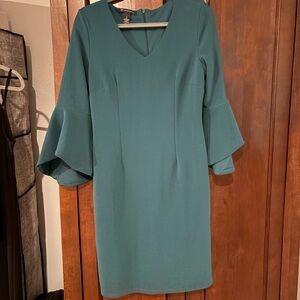 INC International Concepts Teal Bell Sleeve Midi Dress